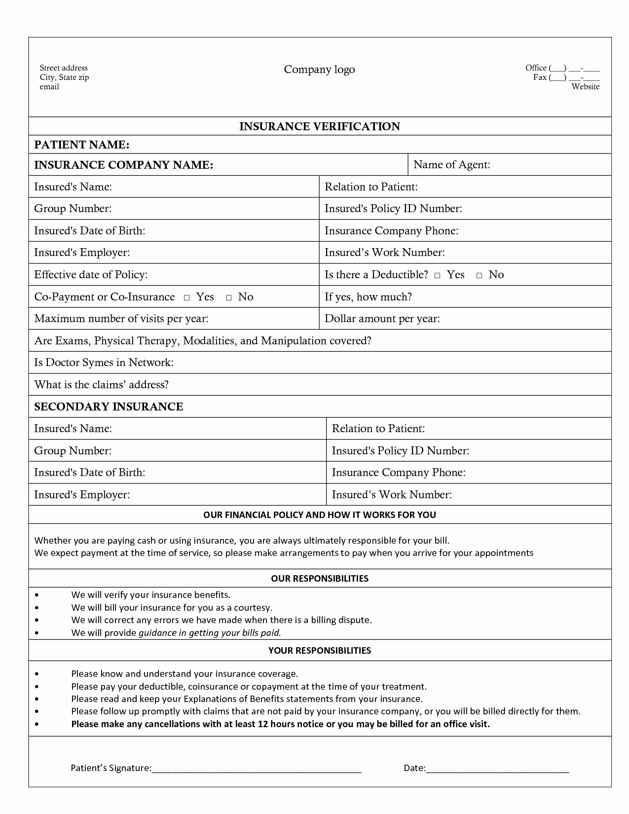 Proof Of Insurance Template New Medical Insurance Verification form Template – Templates