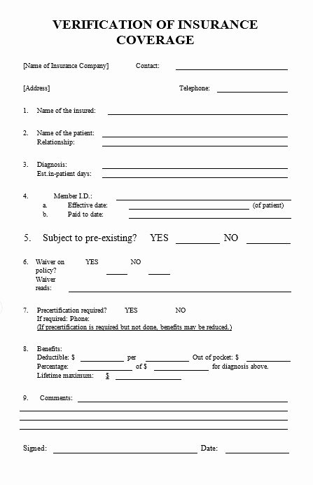 Proof Of Insurance Template Unique Patient Insurance Verification form Physician Cpa for