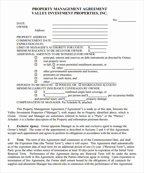 Property Management Agreement Template Fresh Property Management Agreement 10 Download Free