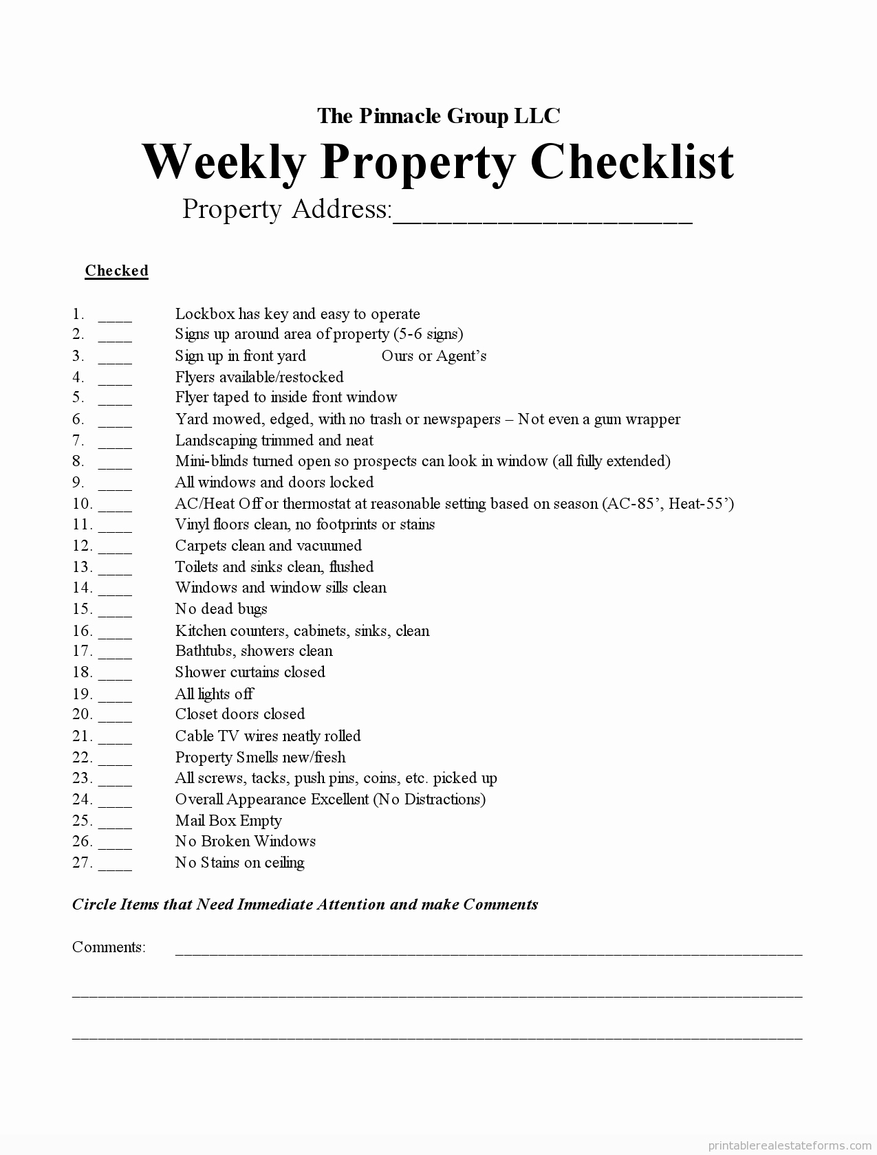 Property Management Checklist Template Beautiful Free Printable Blank Simple Land Contract Sample Word