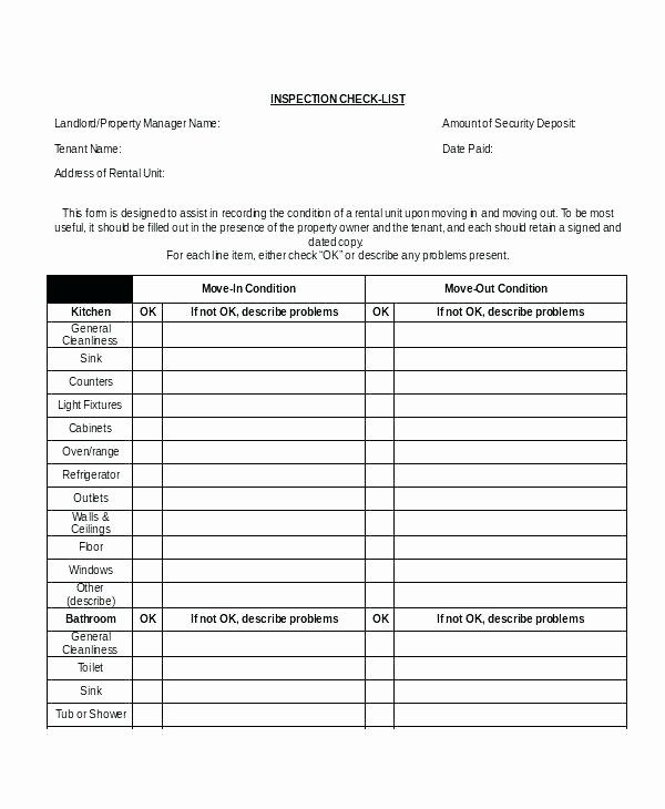Property Management Checklist Template Beautiful Printable Home Inspection Checklist Property List Rental