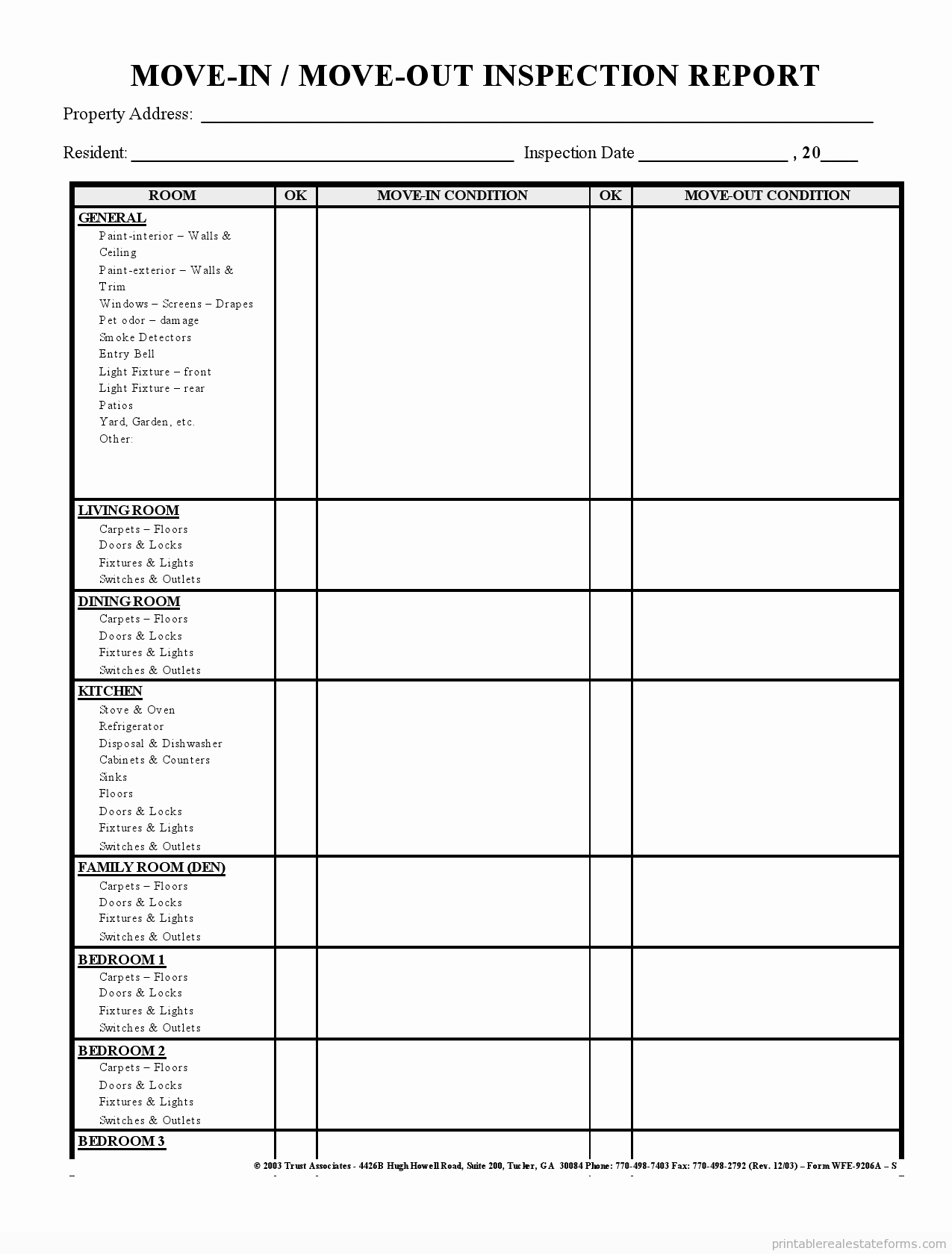 Property Management Checklist Template Elegant Sample Printable Move In Move Out Inspection Report form