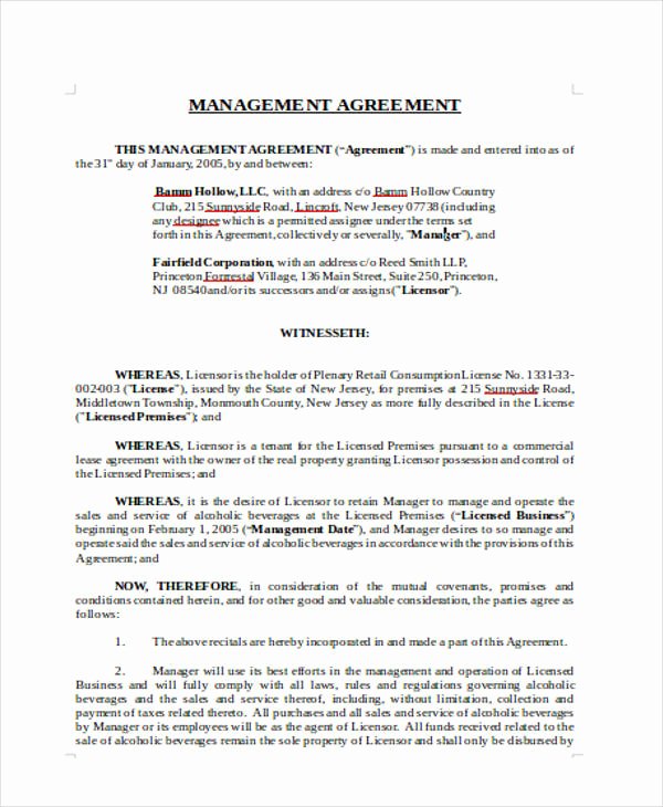 Property Management Contract Template Unique 15 Management Agreement Templates Word Pdf