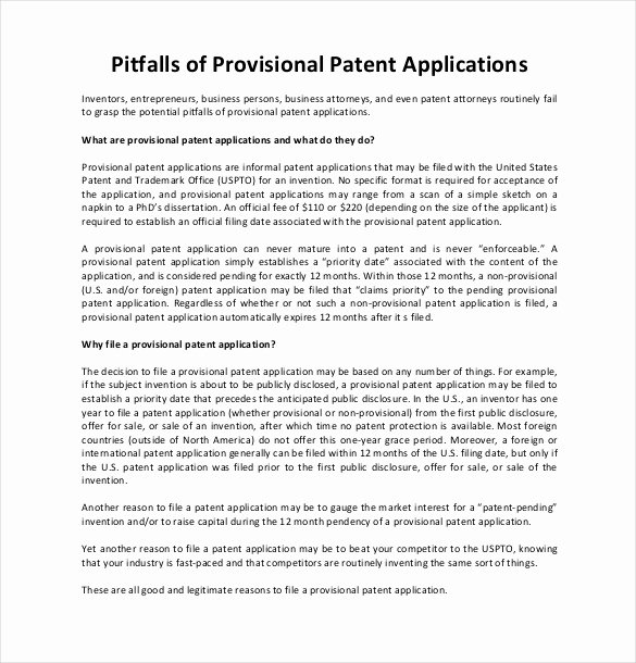 Provisional Patent Application Template Elegant 12 Patent Application Templates Free Sample Example