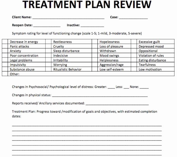 Psychotherapy Treatment Plan Template Inspirational Treatment Plan Review