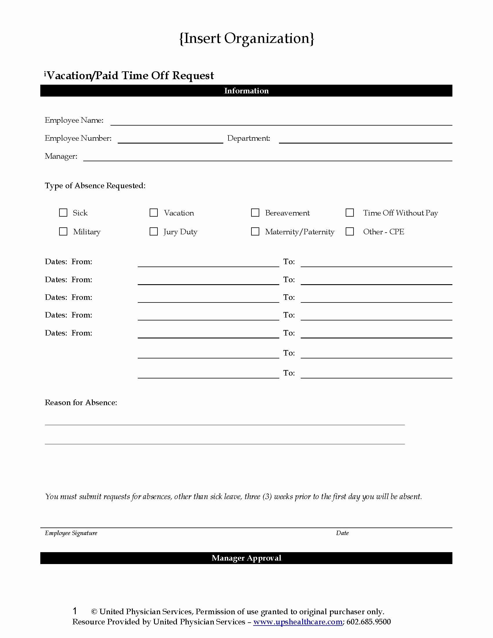 Pto Request form Template Elegant Employee Vacation Pay