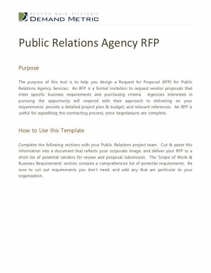 Public Relation Plan Template Lovely Public Relations Agency Rfp