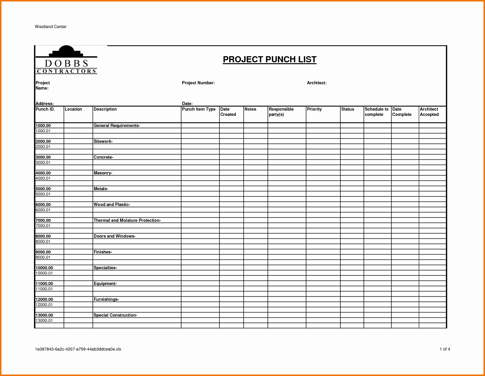 Punch List Template Excel Luxury Construction Project Punch List Template