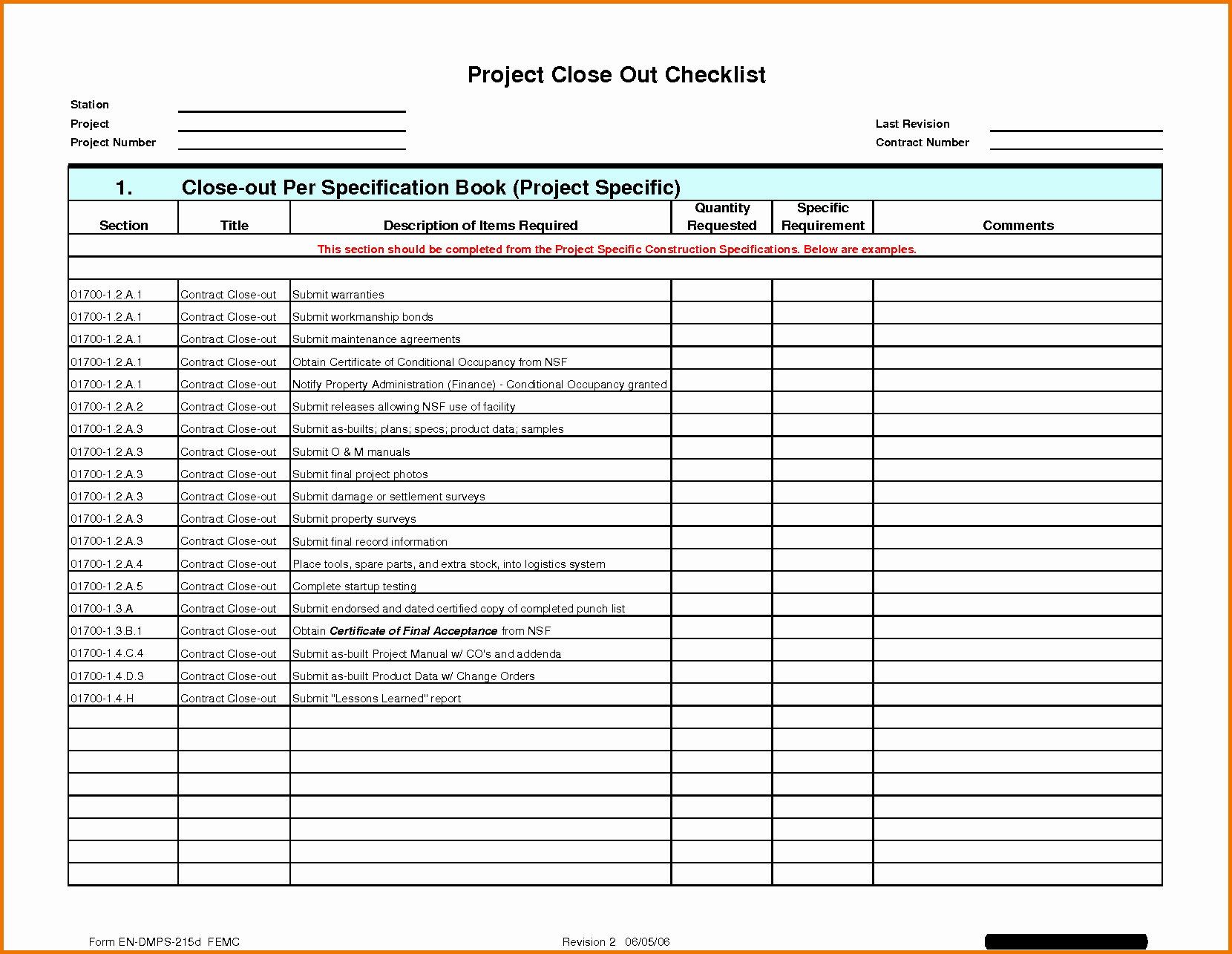 construction project punch list template 712