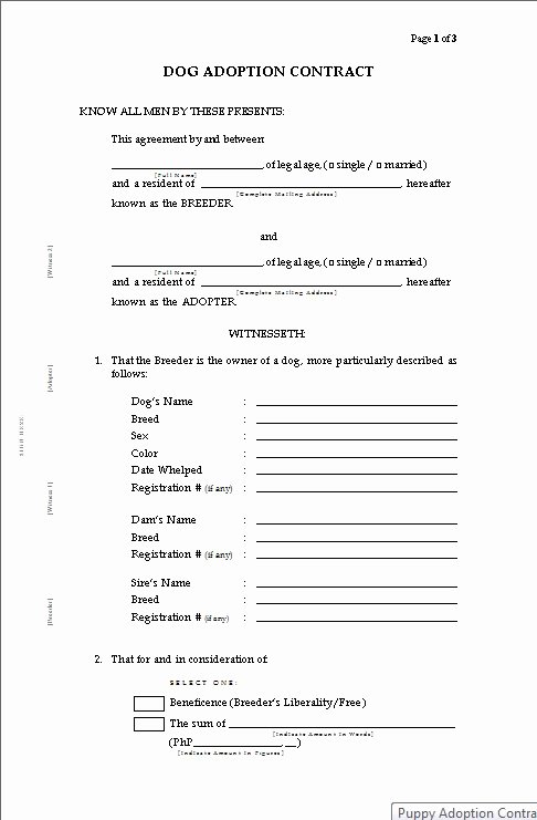 Puppy Sale Contract Template New for Dog Breeders Puppy Adoption Contract