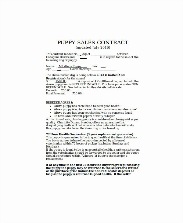 Puppy Sales Contract Template Inspirational 9 Sample Puppy Sales Contracts