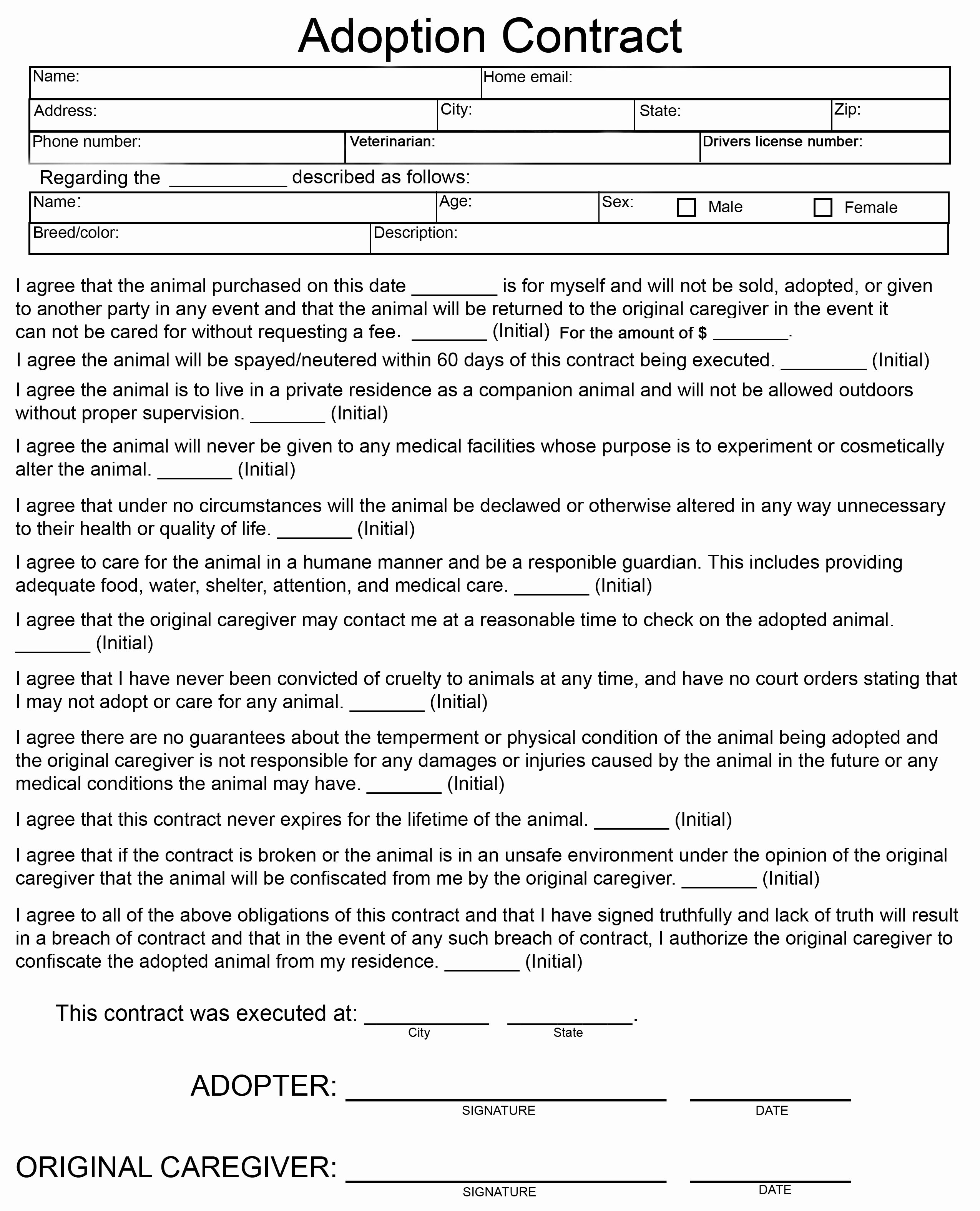 Puppy Sales Contract Template Lovely Adoption Contract