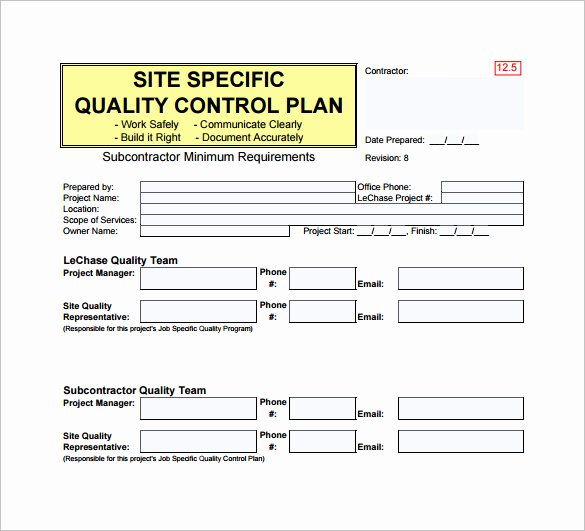 Quality assurance Plan Template Awesome Quality Control Plan Template