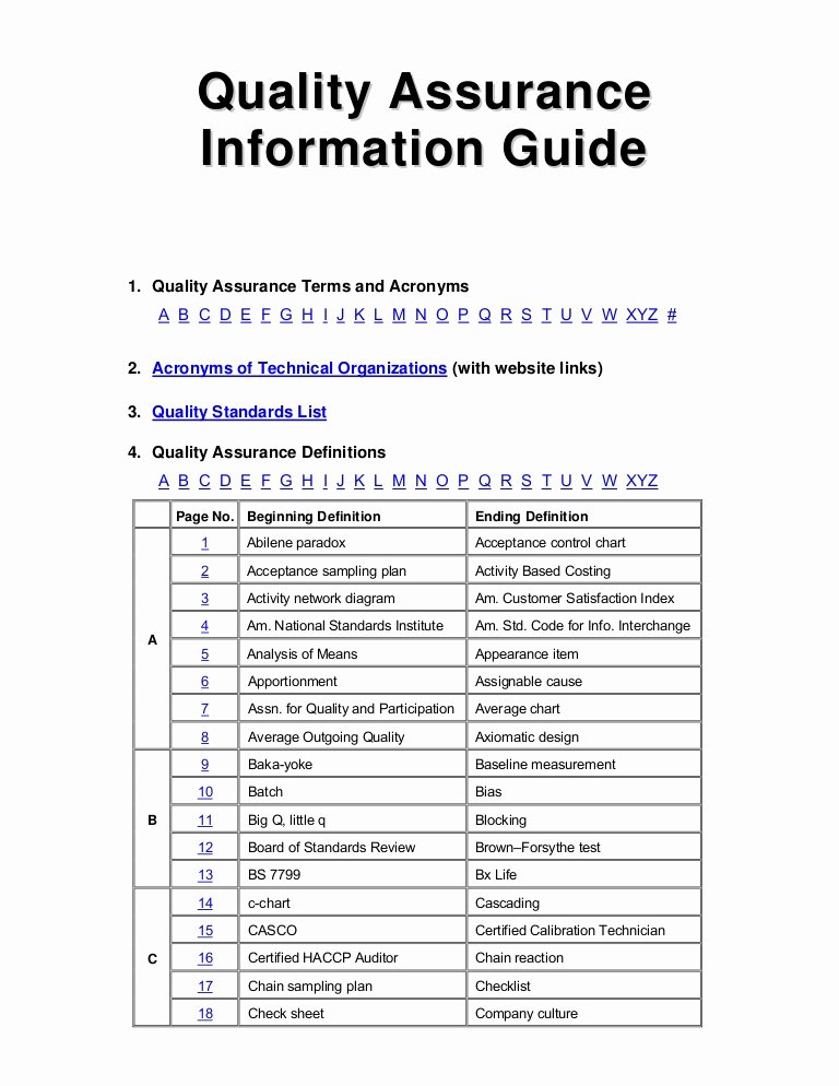 Quality assurance Reports Template New Quality assurance Information Guide