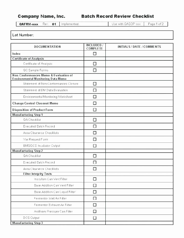 checklist template excel process audit qa example