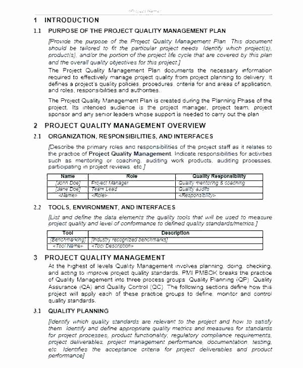 Quality Management Plan Template Inspirational Management Plan Template Example for Construction Project