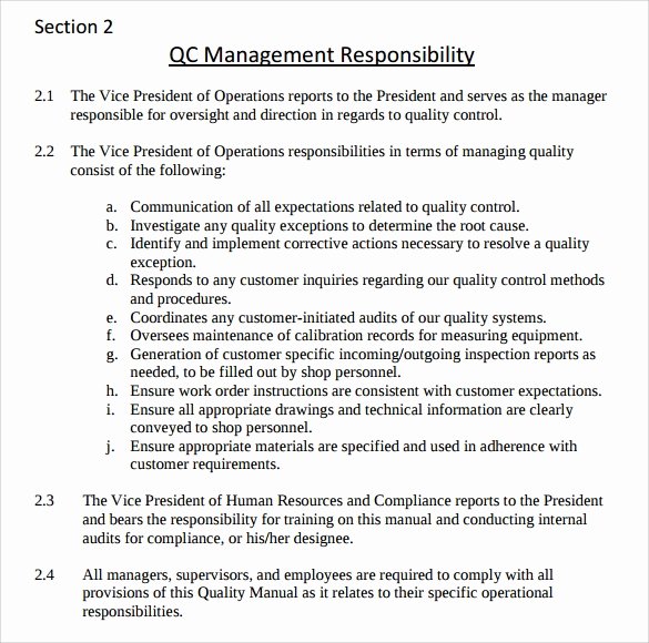 Quality Management System Template Inspirational Quality Manual Template 8 Download Free Documents In