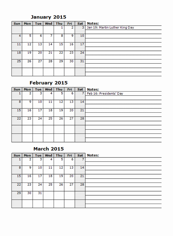 Quarterly Calendar Template 2015 Best Of 2015 Monthly Calendar Template 12 Free Printable Templates