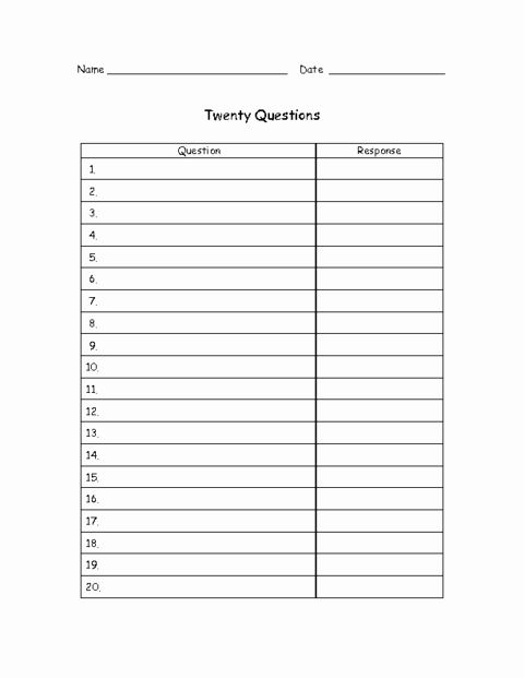 Questions and Answers Template Awesome 20 Questions Template