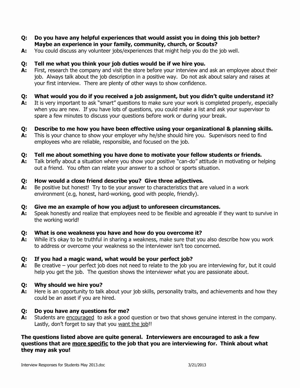 Questions and Answers Template Elegant Tips for Job Interview with Sample Questionnaire