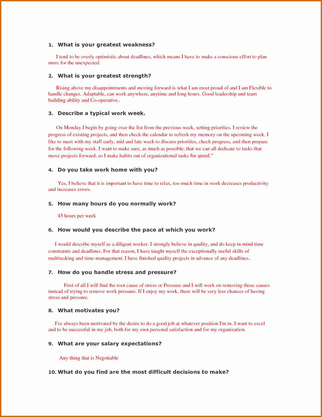 Questions and Answers Template Lovely 8 Interview Question and Answer Examples