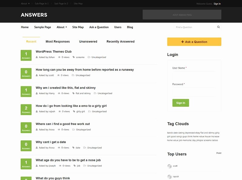 Questions and Answers Template New Question &amp; Answers Wordpress theme [2018]