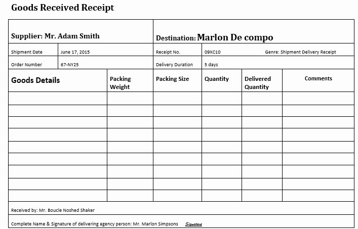 Receipt Of Goods Template New 10 Free Sample Goods Delivery Receipt Templates