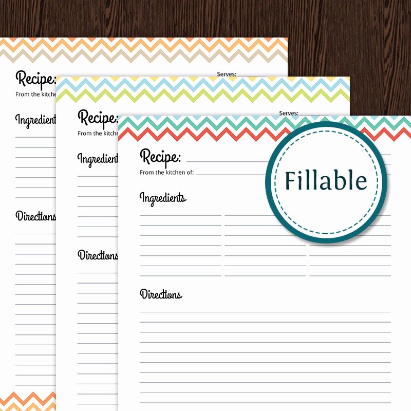 Recipe Template for Word Luxury Recipe Card Full Page Colourful Chevron Fillable