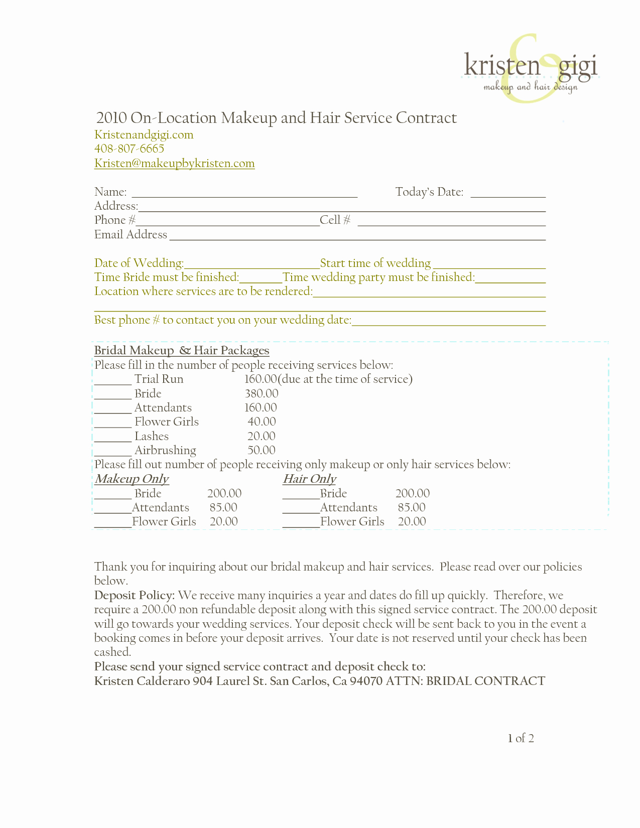 Recording Studio Contract Template Inspirational Bridalhaircotract