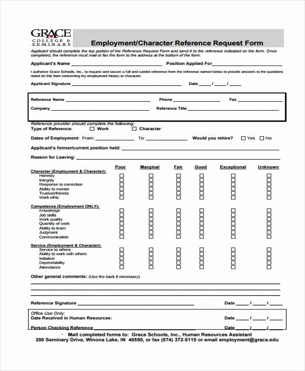 Reference Check form Template Lovely Employment form Templates