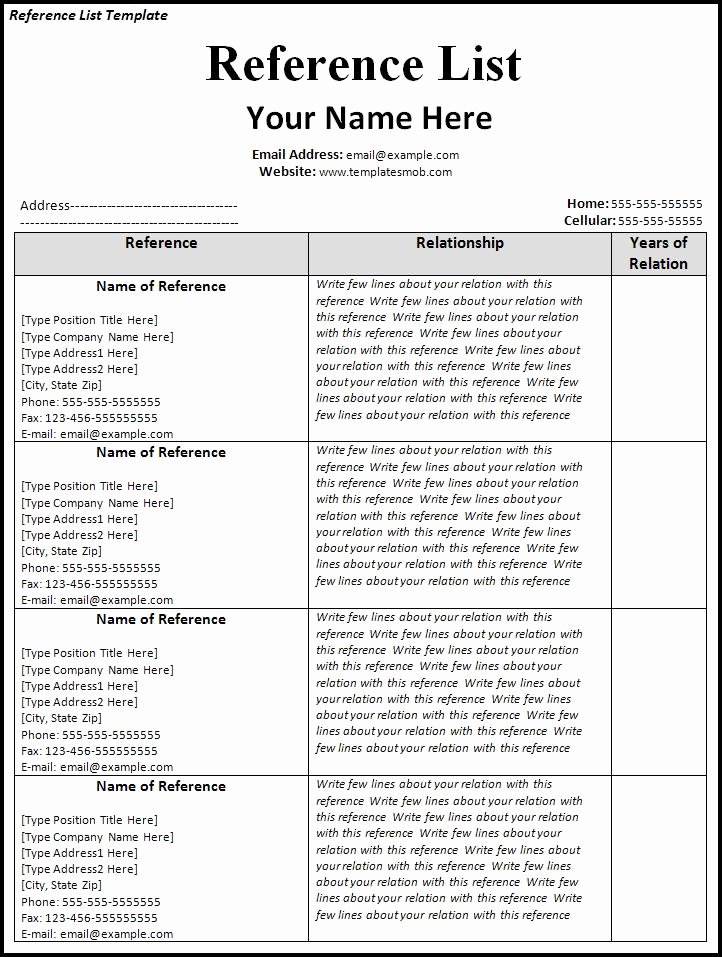 Reference List Template Word Fresh List References Template