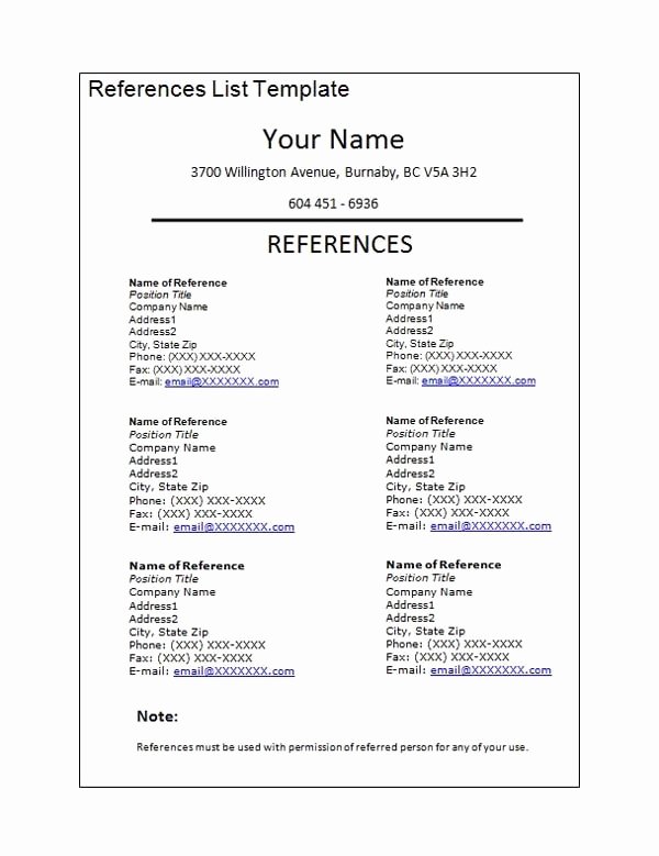 Reference List Template Word Lovely Professional Reference List Template Word