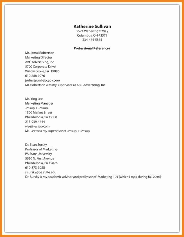 Reference List Template Word Lovely Professional Reference Template Word format Resume – thefreedl