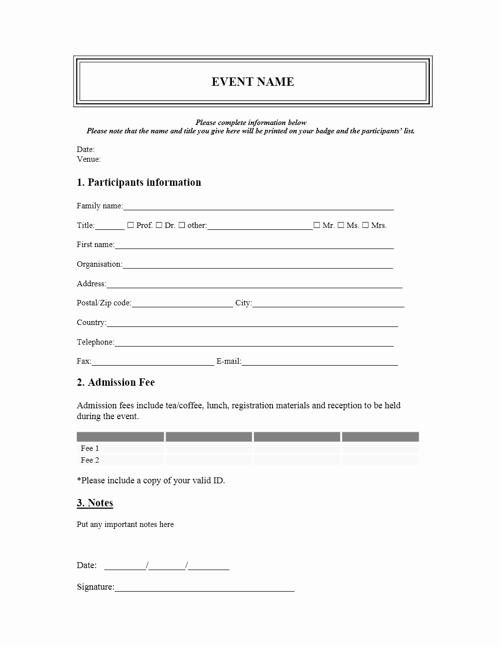 Registration form Template Word Lovely event Registration form
