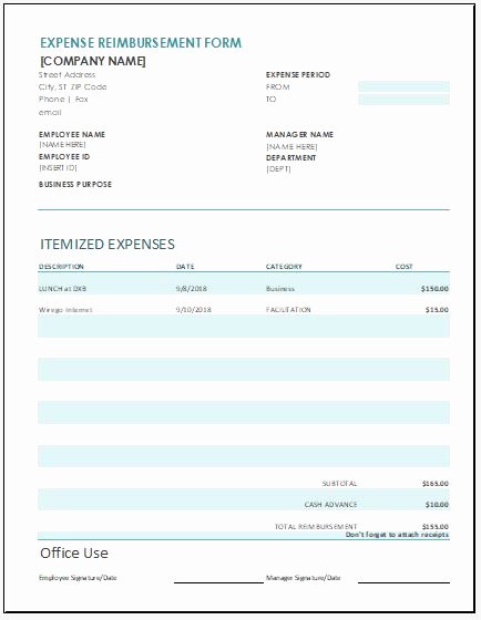 Reimbursement Request form Template Elegant Expense Reimbursement form Templates for Excel