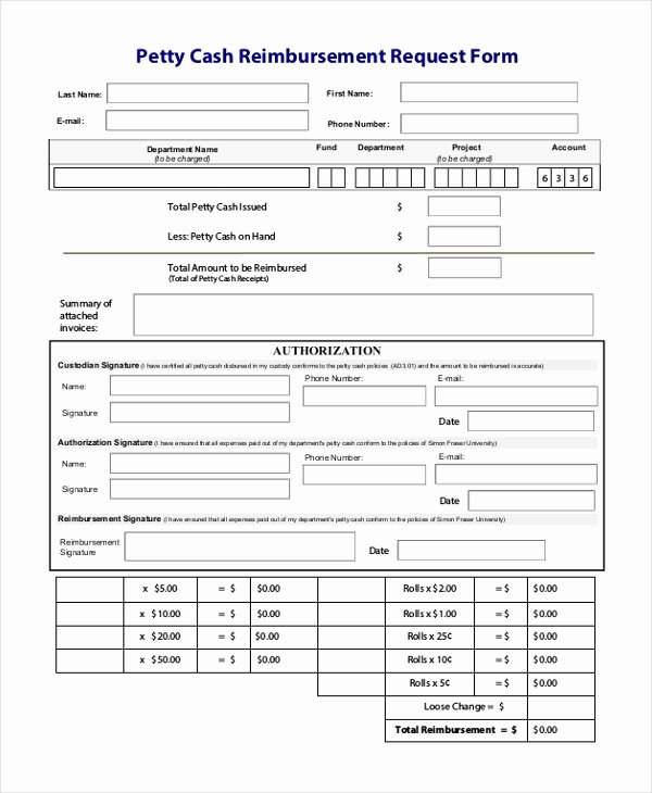 Reimbursement Request form Template Fresh Sample Petty Cash Reimbursement form 7 Free Documents
