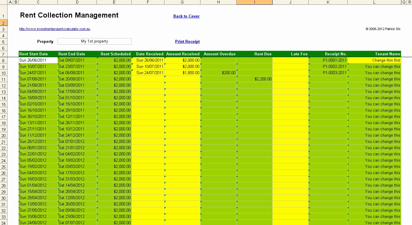 Rent Collection Spreadsheet Template Lovely Investment Property Rent Collection Management Spreadsheet