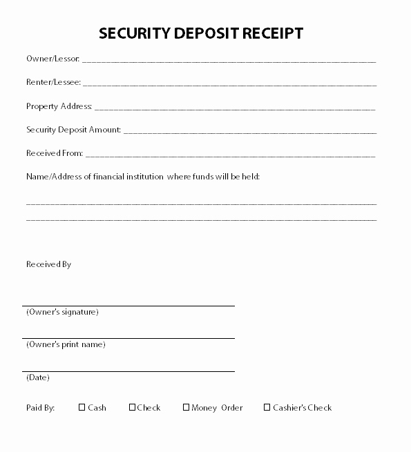 Rent Deposit Receipt Template New Security Deposit Receipt Template Work