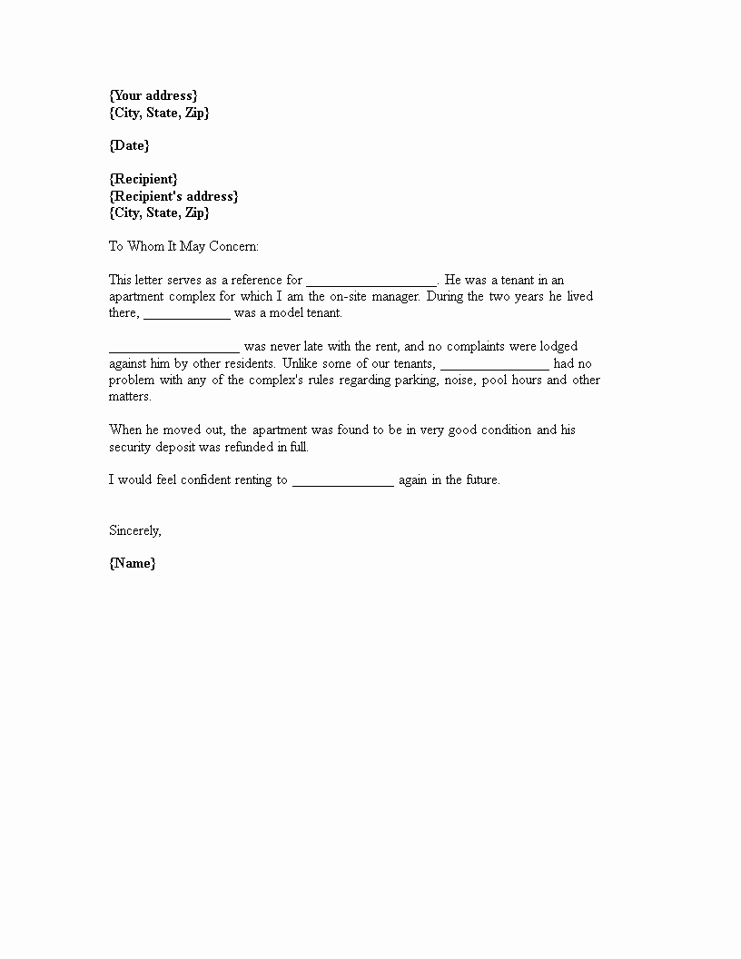 Rental Reference Letter Template Inspirational Free Rental Reference Letter From Property Manager