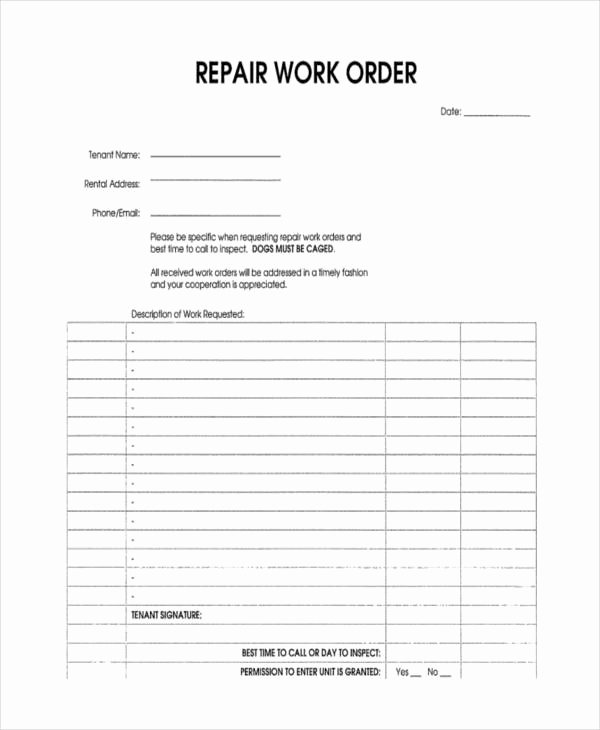 Repair Authorization form Template Best Of Tenant Work order form How to Leave Tenant Work order form