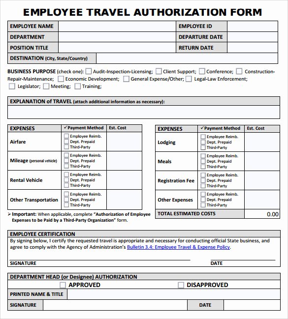 Repair Authorization form Template Elegant 9 Sample Travel Authorization form Examples to Download