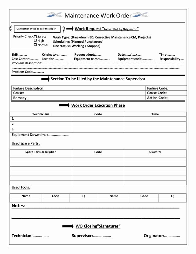 Repair Authorization form Template Elegant Maintenance Work order Sheet