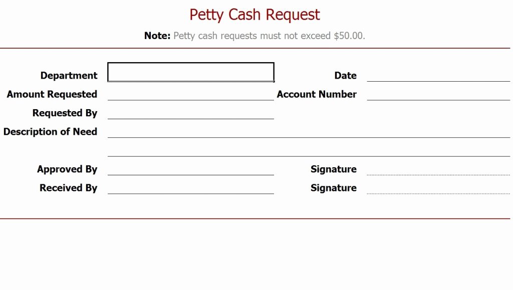Request for Funds Template Lovely Petty Cash Request form