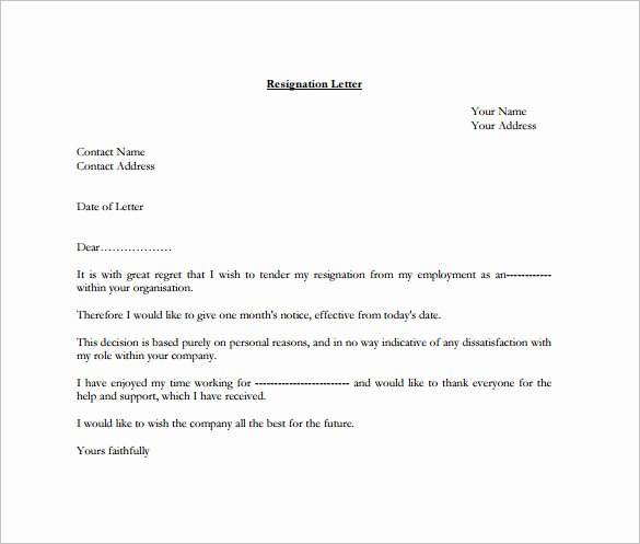 Resignation Letter Template Pdf Elegant 12 formal Resignation Letter Template Free Word Excel