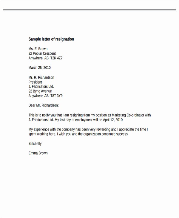Resignation Letter Template Pdf Inspirational 29 Resignation Letter Templates In Pdf