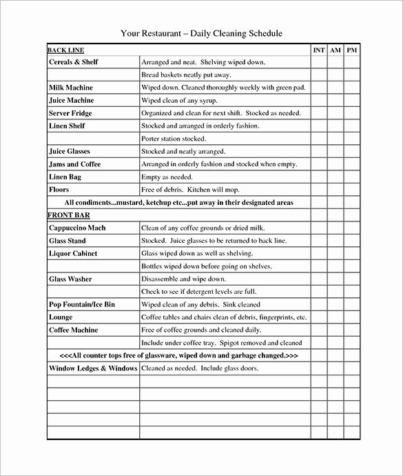 Restaurant Cleaning Checklist Template Elegant Restaurant Schedule Template – 9 Free Sample Example