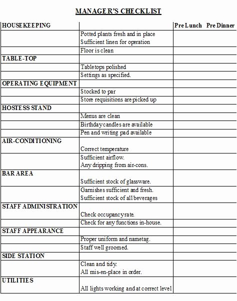 Restaurant Closing Checklist Template Awesome Best S Of Hotel Staff Duty List Template Staff Duty