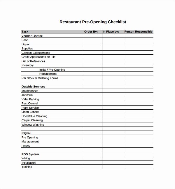 Restaurant Closing Checklist Template Elegant 14 Restaurant Checklist Templates to Download