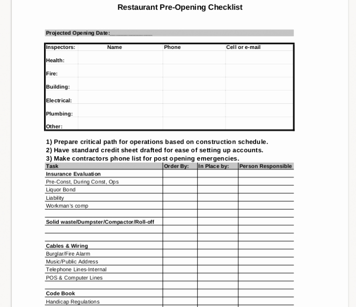 Restaurant Closing Checklist Template Elegant Checklist for Starting Up A Restaurant Pdf Doc Excel
