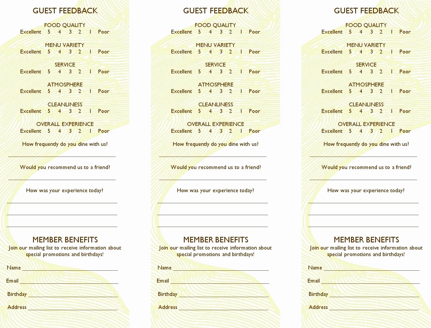 Restaurant Comment Card Template Beautiful Free Restaurant Ment Card Template Dramakoreaterbaru